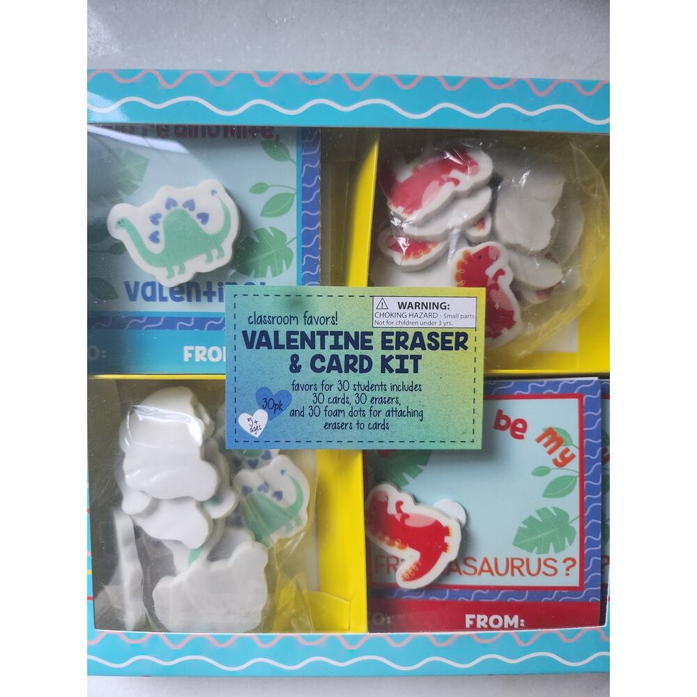 New 30ct Valentine Card with dinosaur erasers